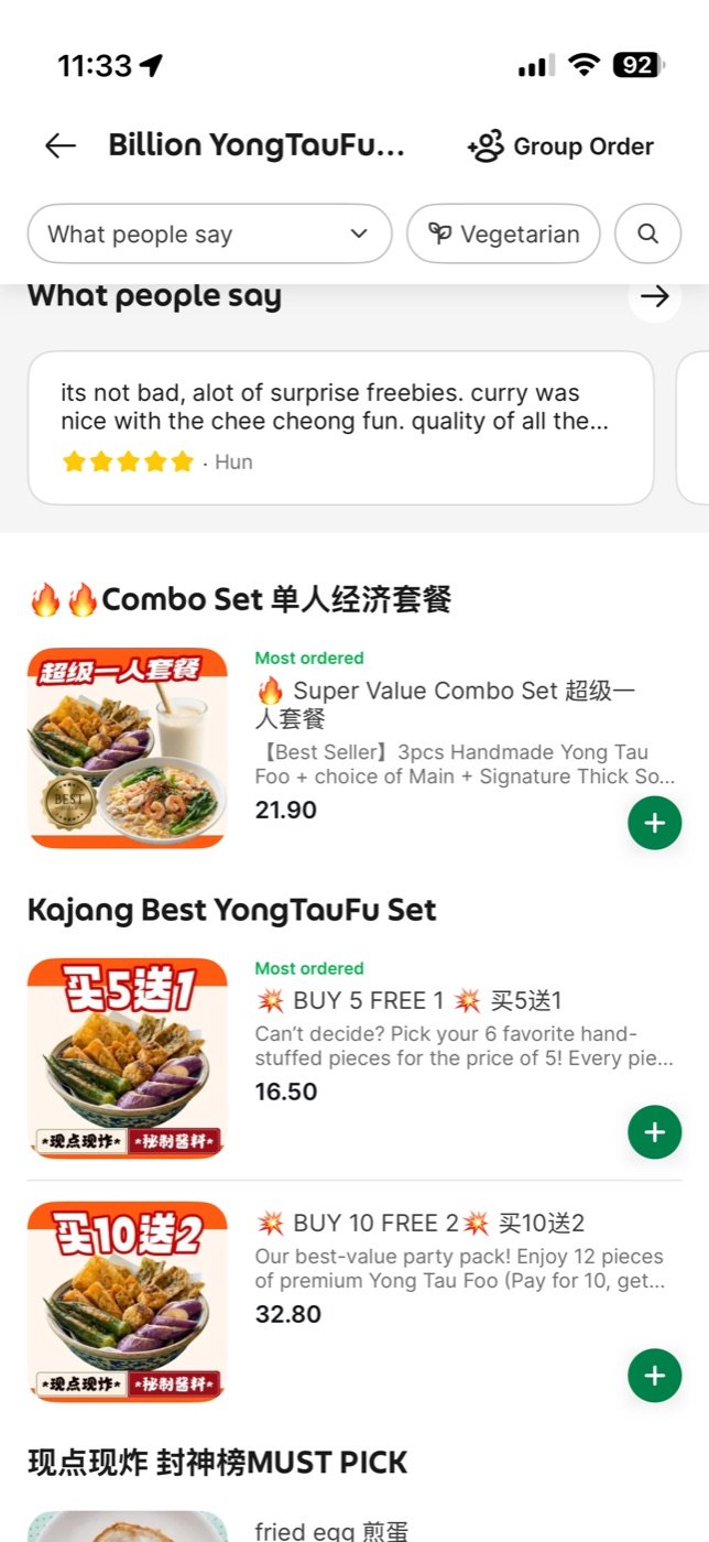 Billion menu